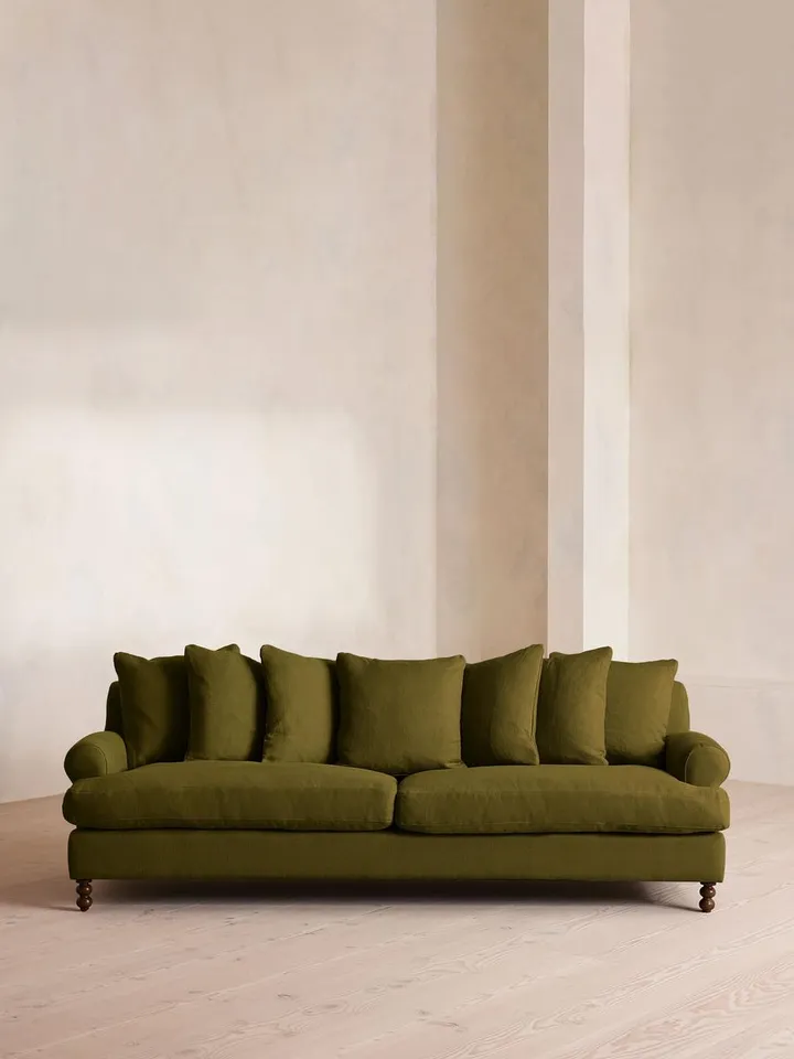 Audrey Four Seater Sofa, Linen, Olive, US
