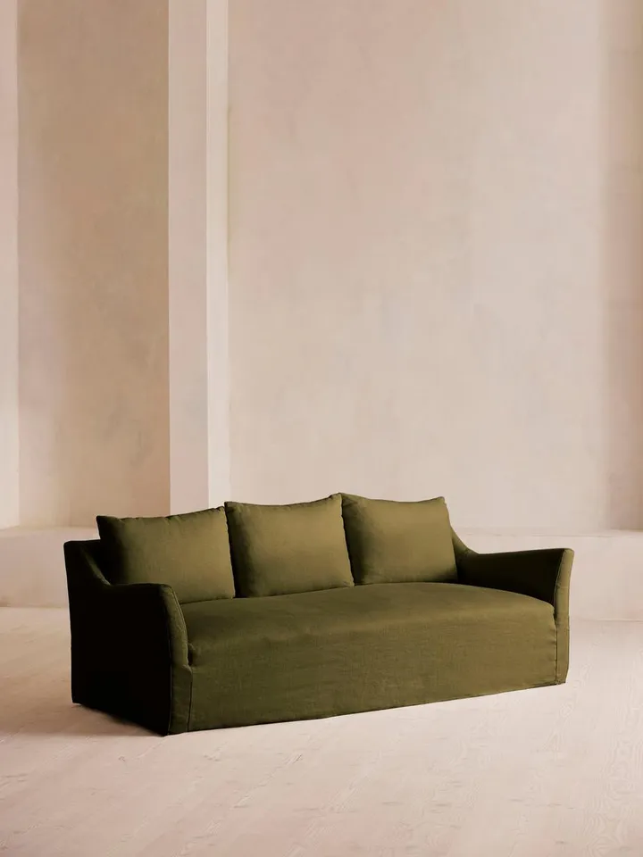 Roma Three Seater Sofa, Linen, Olive, US