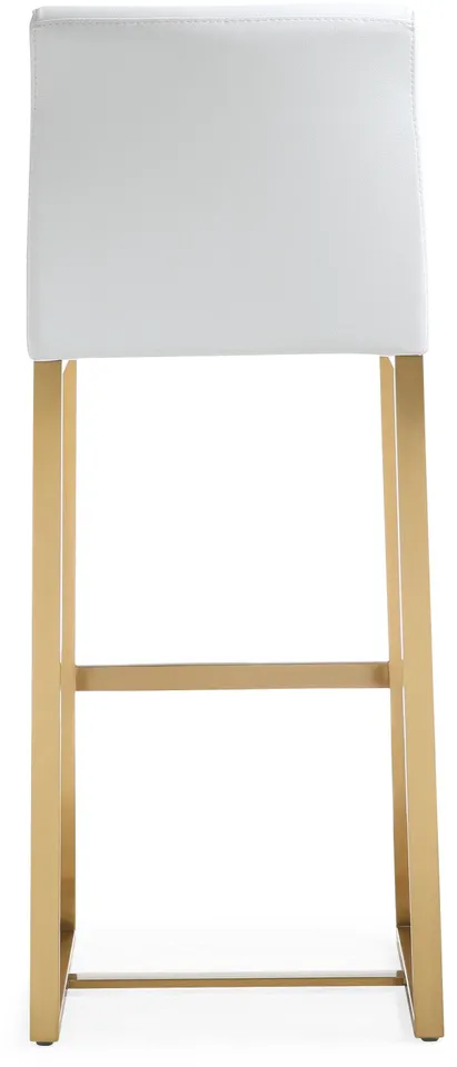 Denmark White Performance Vegan Leather and Gold Steel Barstool - Set of 2