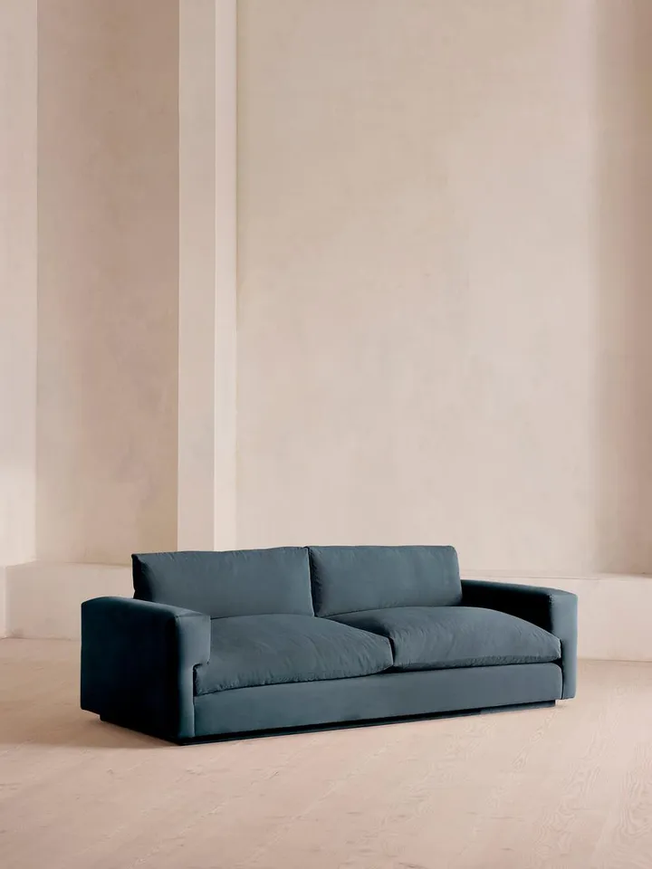 Mossley Three Seater Sofa, Velvet, Grey Blue, US