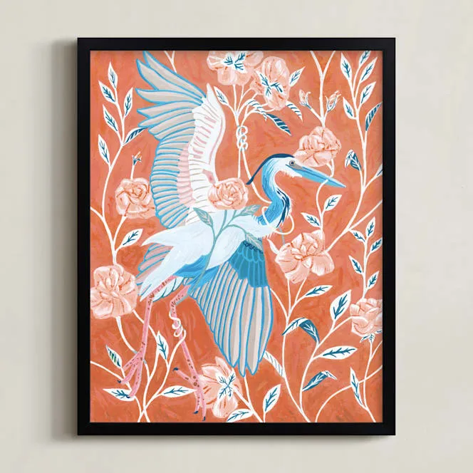 Blue Heron With Blossoms Limited Edition Fine Art Print