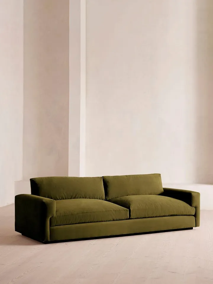 Mossley Four Seater Sofa, Velvet, Olive, US