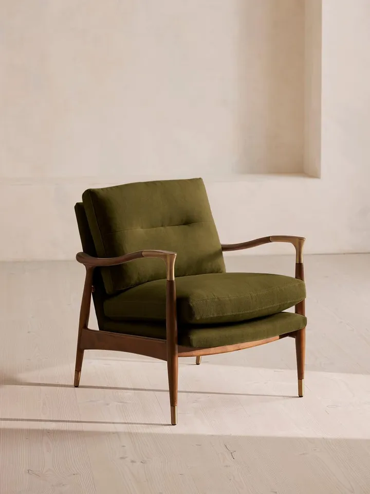 Theodore Armchair, Linen, Olive, US