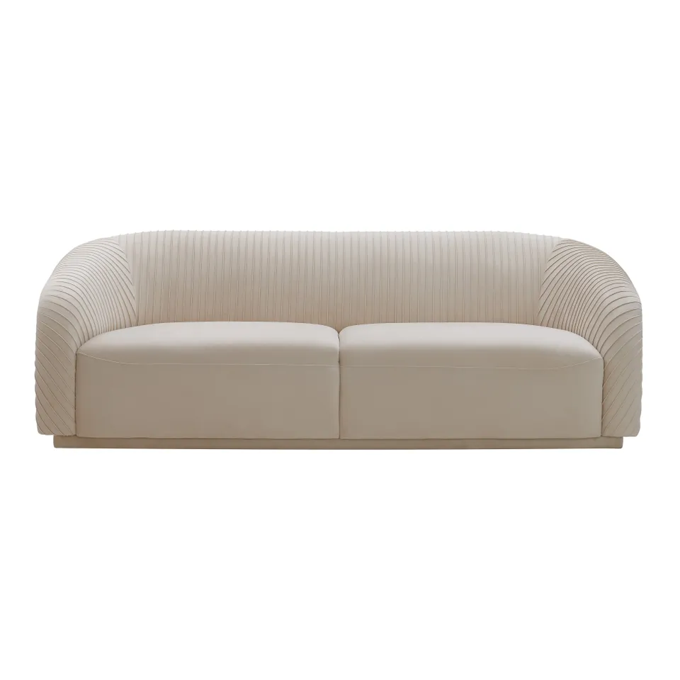 Yara Pleated Beige Velvet Sofa