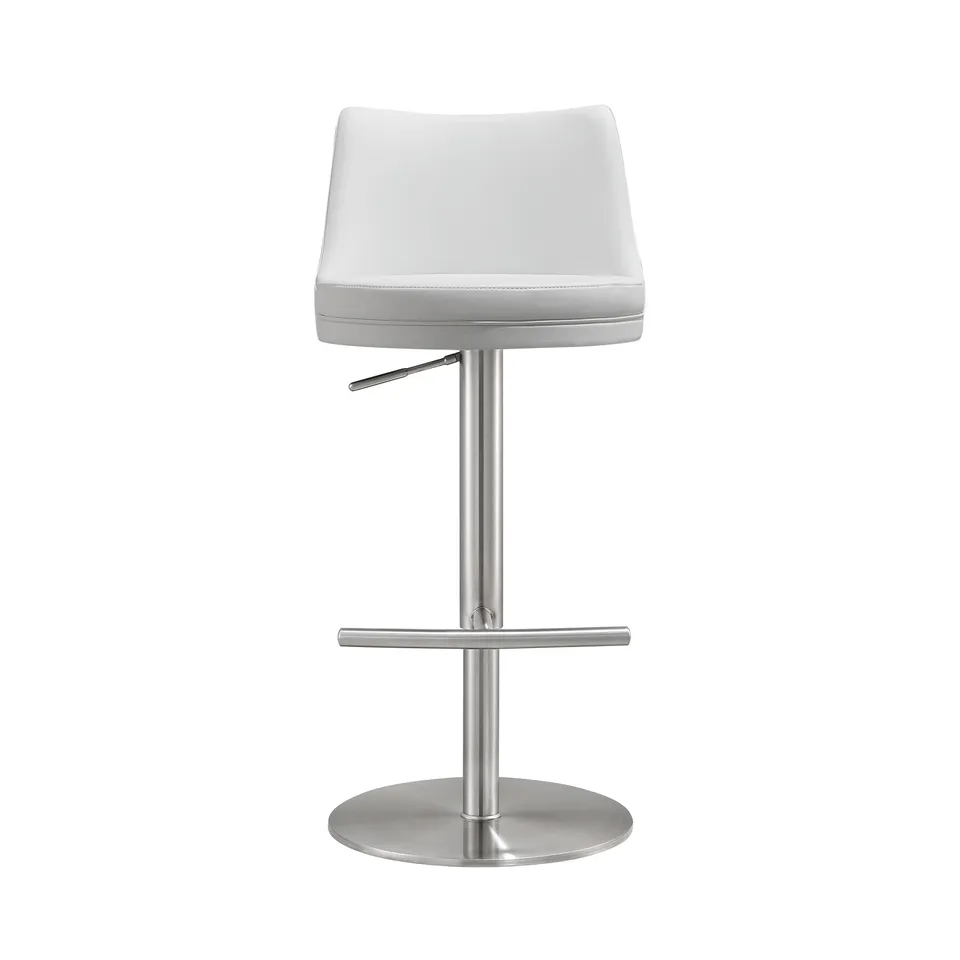 Reagan White Performance Vegan Leather and Silver Adjustable Stool