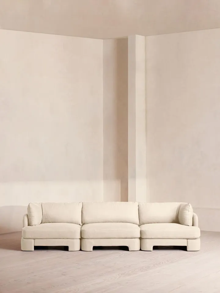 Odell Deeper Sit Sectional Sofa, Four Seater, Linen, Bisque, US