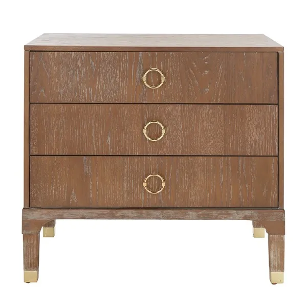 Lorna 3 Drawer Contemporary Nightstand - Rustic Oak