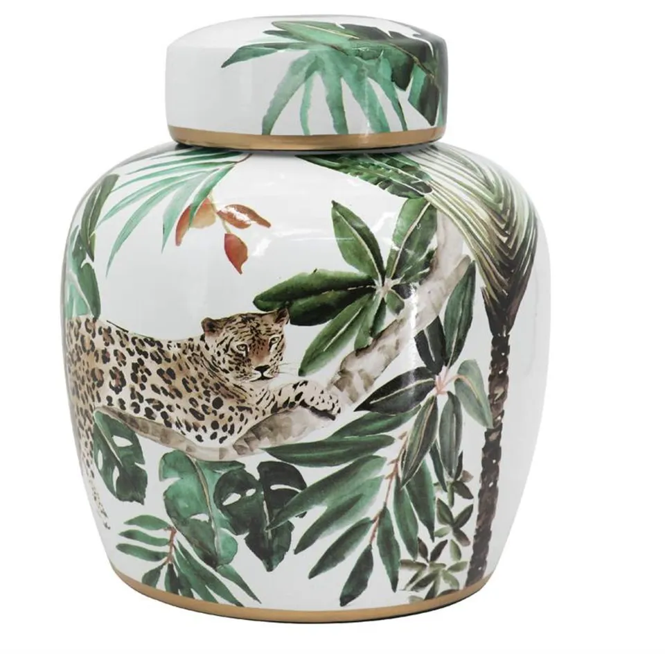 Sansui 10 1/2"H Green and White Ceramic Ginger Jar with Lid