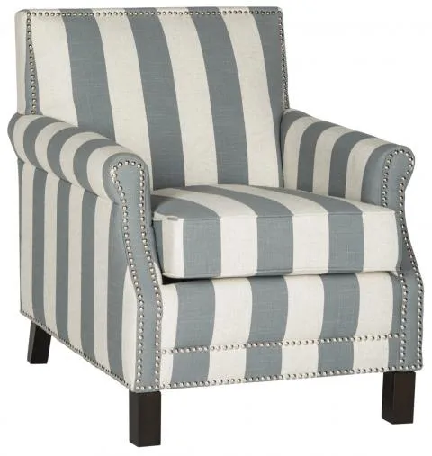 Easton Club Chair With Awning Stripes - Silver Nail Heads - Olive/White/Espresso