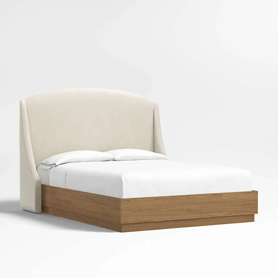 Lafayette 56" Beige Upholstered King Headboard with Batten Brown Oak Bed Base
