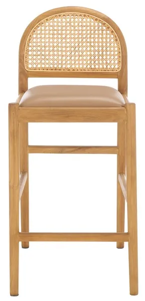 Laylie Rattan & Leather Counter Stool - Brown/Natural