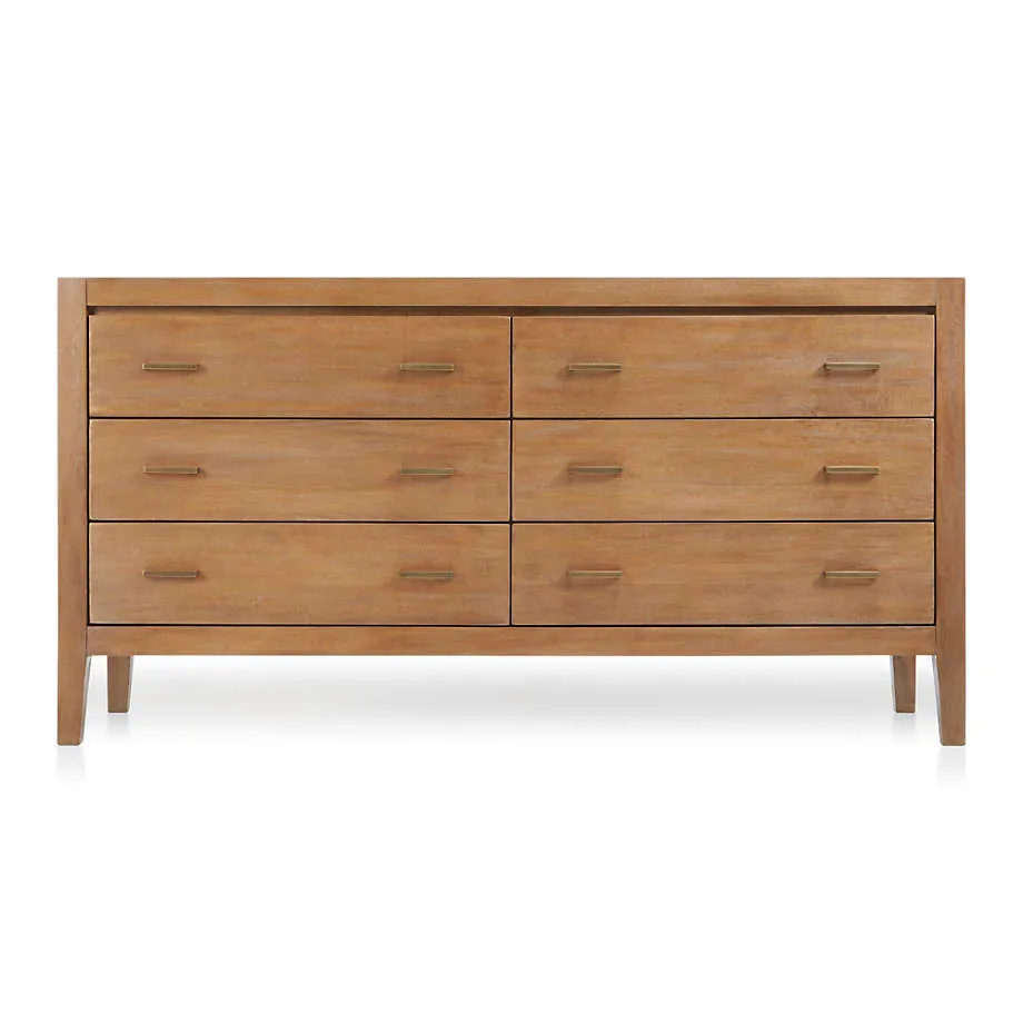 Dawson 60" Light Brown Wood 6-Drawer Dresser
