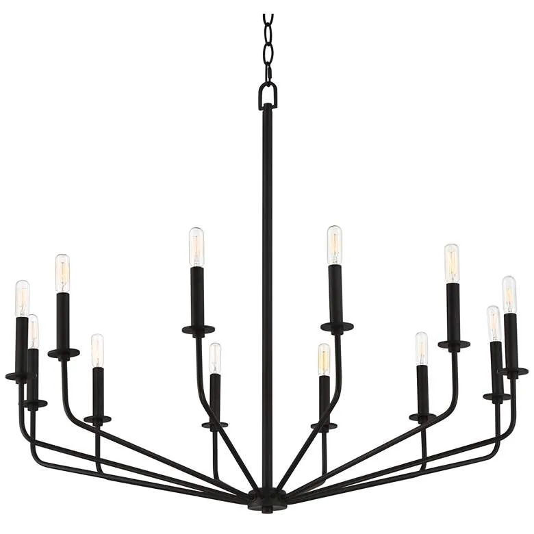 Franklin Iron Milanese 37 1/2" Black 12-Light Candelabra Chandelier