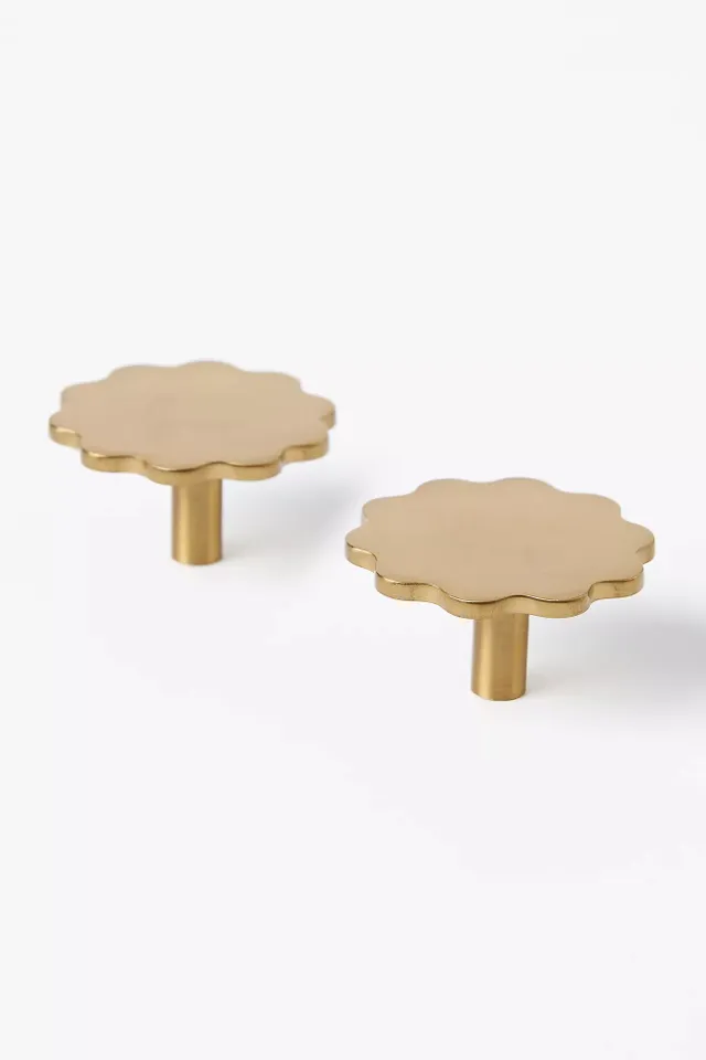 Wiggle Scalloped Brass Knobs, Set of 2