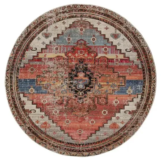 Cicero Indoor/ Outdoor Medallion Multicolor/ Orange Round Area Rug (5'11" RND)