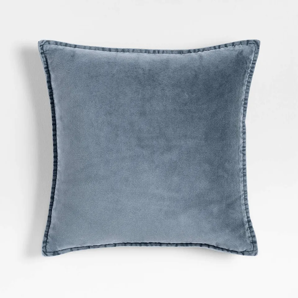 Relaxed Washed Organic Cotton Velvet 20"x20" Deep Sea Blue Throw Pillow with Down-Alternative Insert