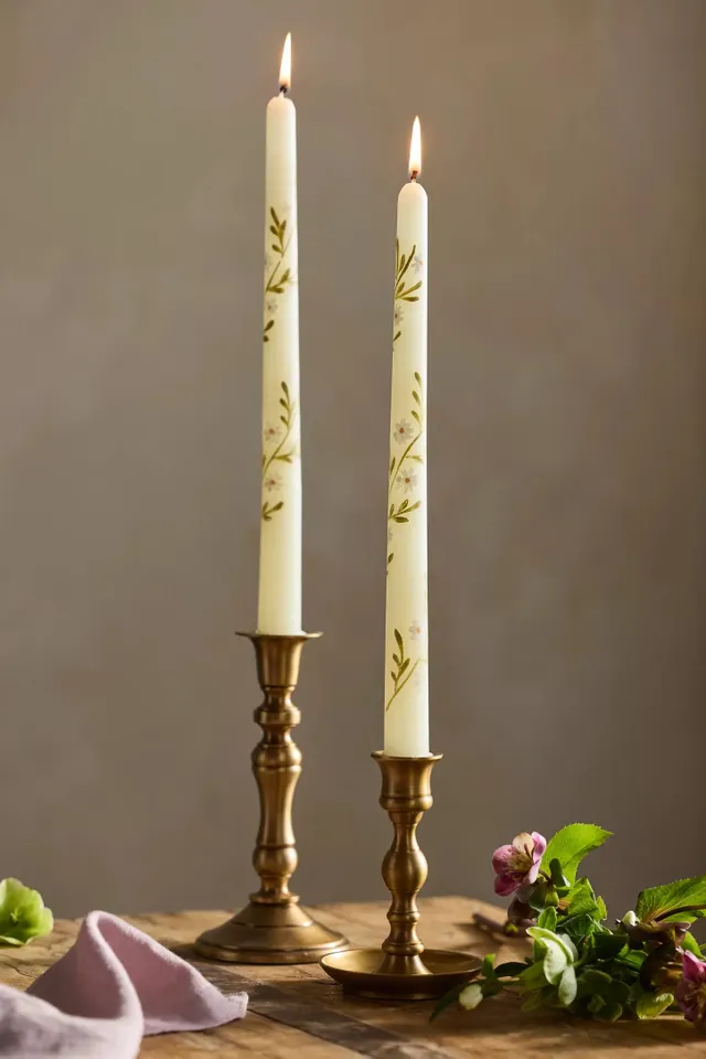 Painted Floral Taper Candles, Set of 2