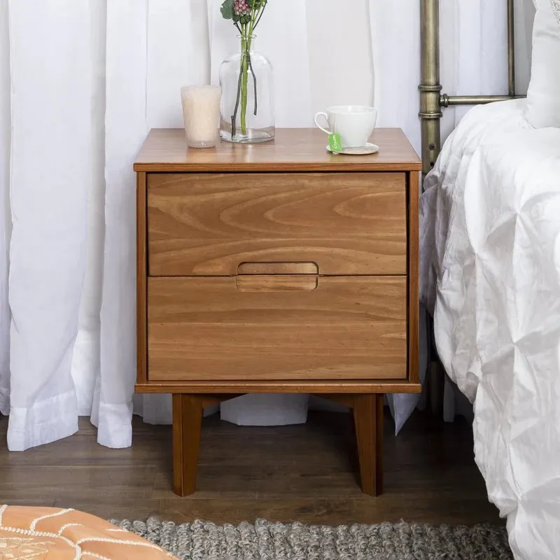 Sloane 2 Drawer Groove Handle Wood Nightstand - Caramel