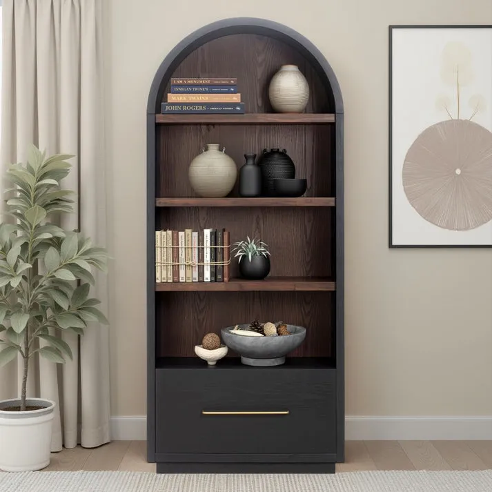 Marlow Wood Bookcase with File Drawer - Black