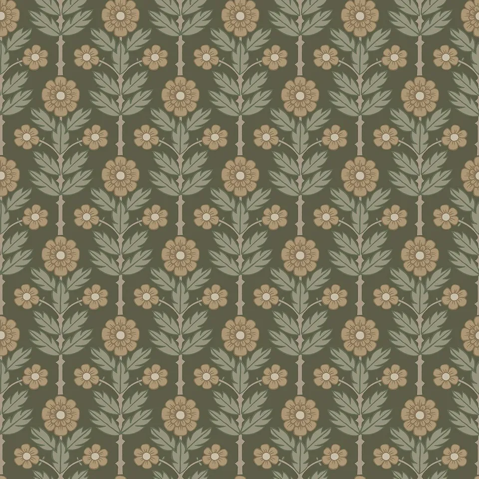 Aya Green Floral Wallpaper