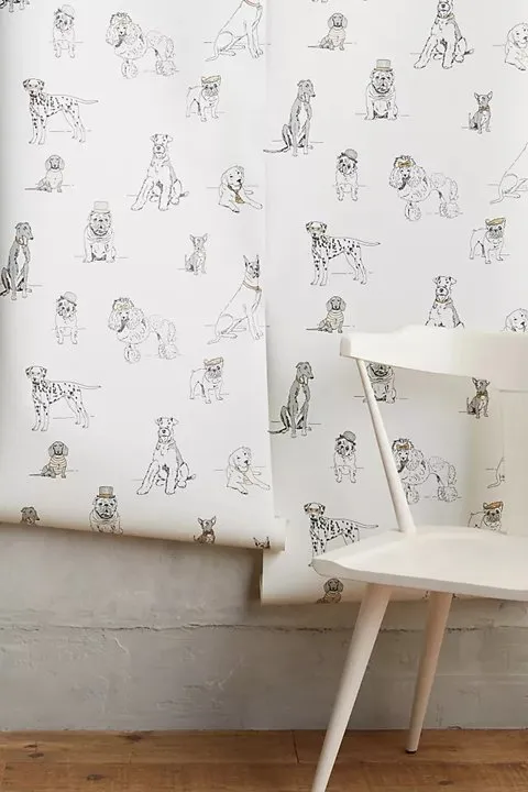 Dog's Life Silver and Gold Metallic Animal Wallpaper