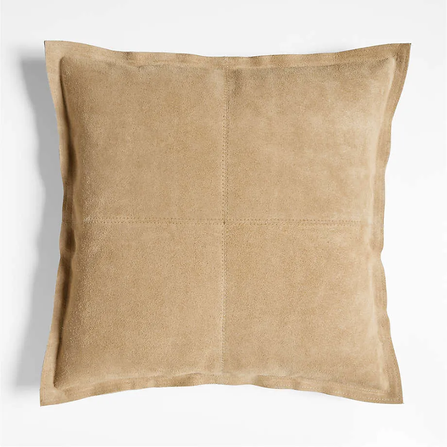 Hyde Pieced Suede 23"x23" Camel Tan Throw Pillow with Down-Alternative Insert