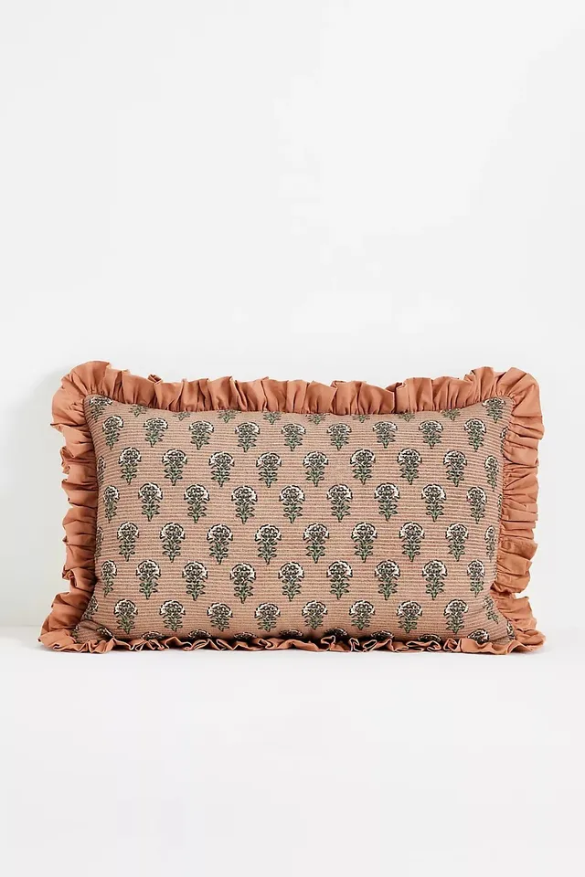 Cotton Block-Print Ruffle Pillow