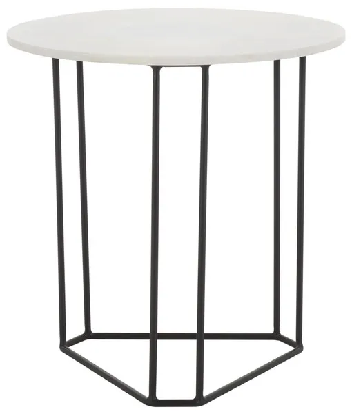 Eloblaire Round Accent Table - White Marble / Black