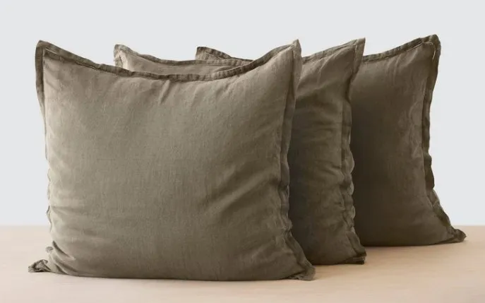 The Citizenry Stonewashed Linen Euro Shams Set of 3 | Olive
