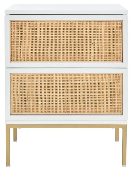 Zadie 2 Drawer Rattan Nightstand - White / Gold