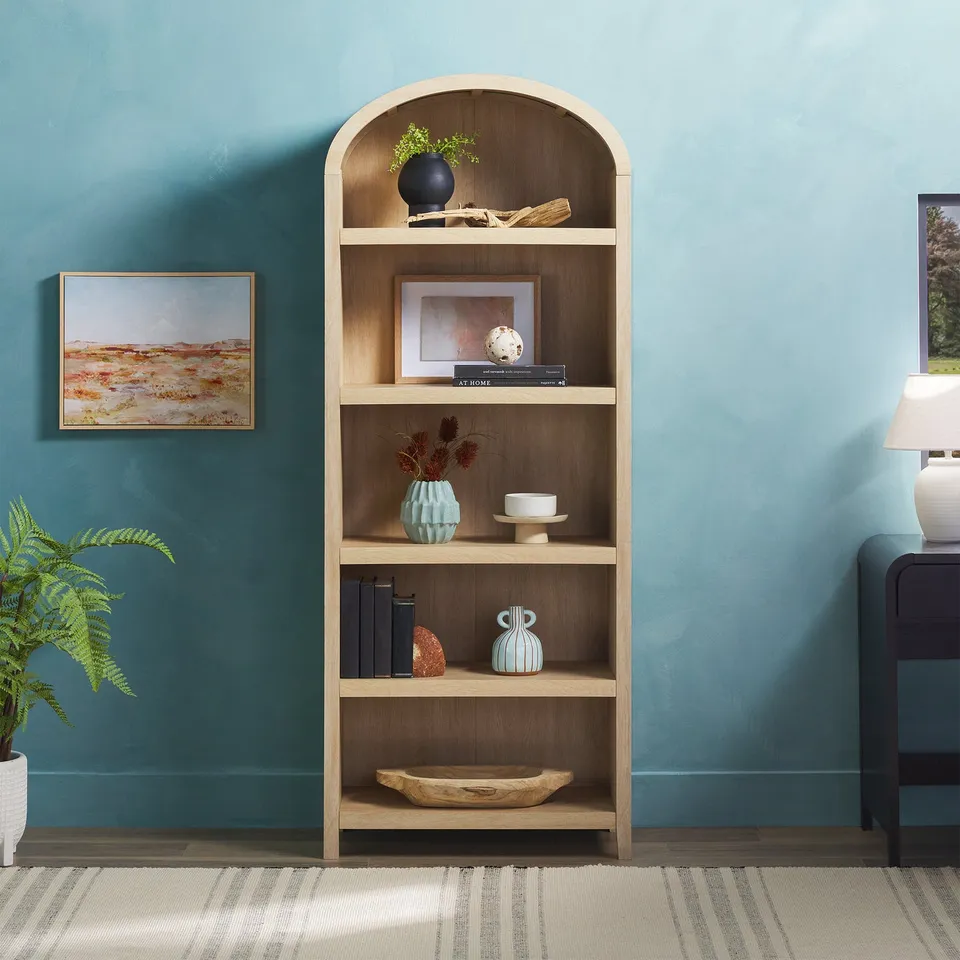 Modern 5 Shelf Open Arched Bookshelf - Coastal Oak