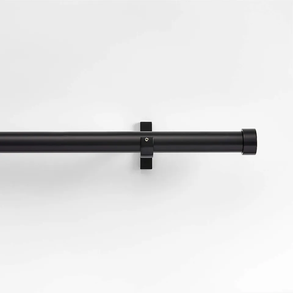 Matte Black 1" Curtain Rod and End Cap Finials Set 88"-120"