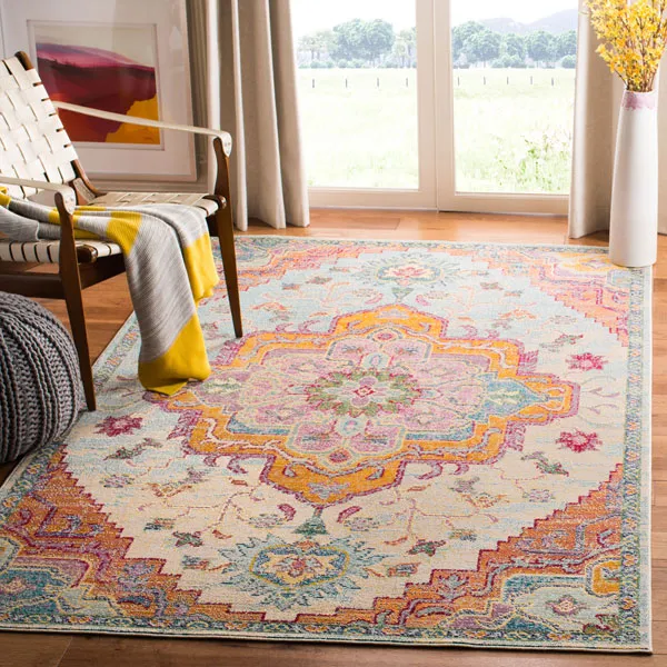 Arlo Home Woven Area Rug, CRS501B, Light Blue/Fuchsia,  12' X 18'