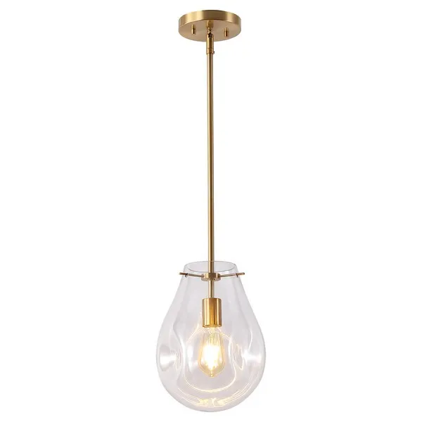 Elery, 8.5 Inch, Clear/Brass, Metal/Glass Pendant