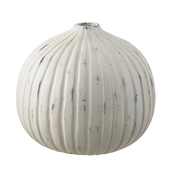Nisi 8" Round Resin Vase - Distressed / White