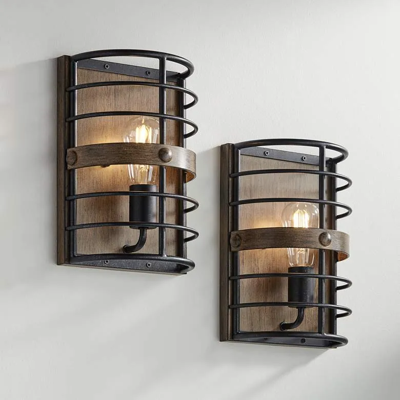 Franklin Iron Lexi 11 1/2" Rustic Bronze Pocket Wall Sconces Set of 2