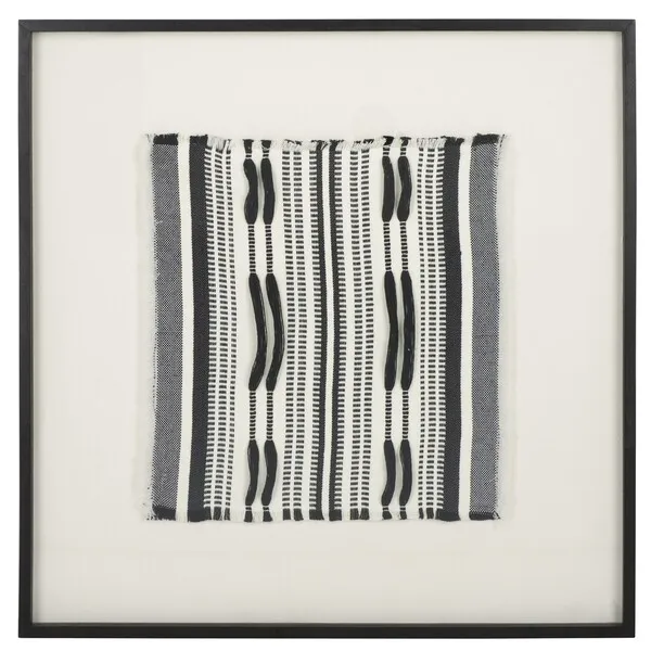 Wona 30" Framed Textile Art - Black / White