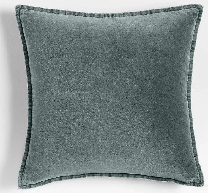 Relaxed Washed Organic Cotton Velvet 20"x20" Teal Blue Throw Pillow with Down-Alternative Insert