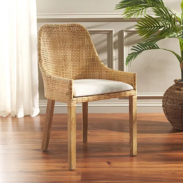 Altha Dining Chair With Cushion - White / Natural Unfinished