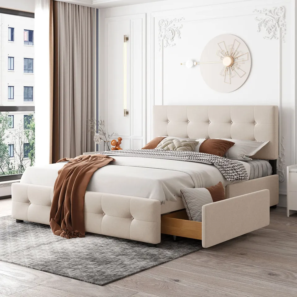 Upholstered Queen Platform Bed with Storage