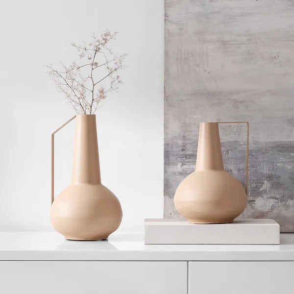 Rafe Iron Vase, Set Of 2 - Beige