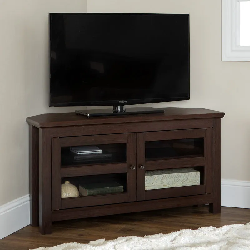 44" Transitional Modern Farmhouse Wood Corner TV Stand - Espresso