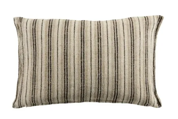 Lucien TAN01 Handmade Striped Dark Brown And Cream Lumbar Pillow Cover (13"x21")