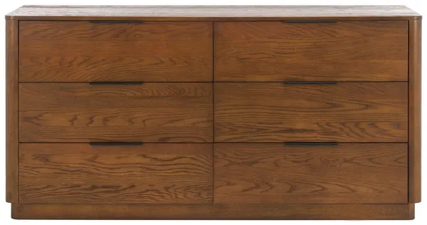 Gabrietta 6 Drawer Wood Dresser - Medium Oak/Black