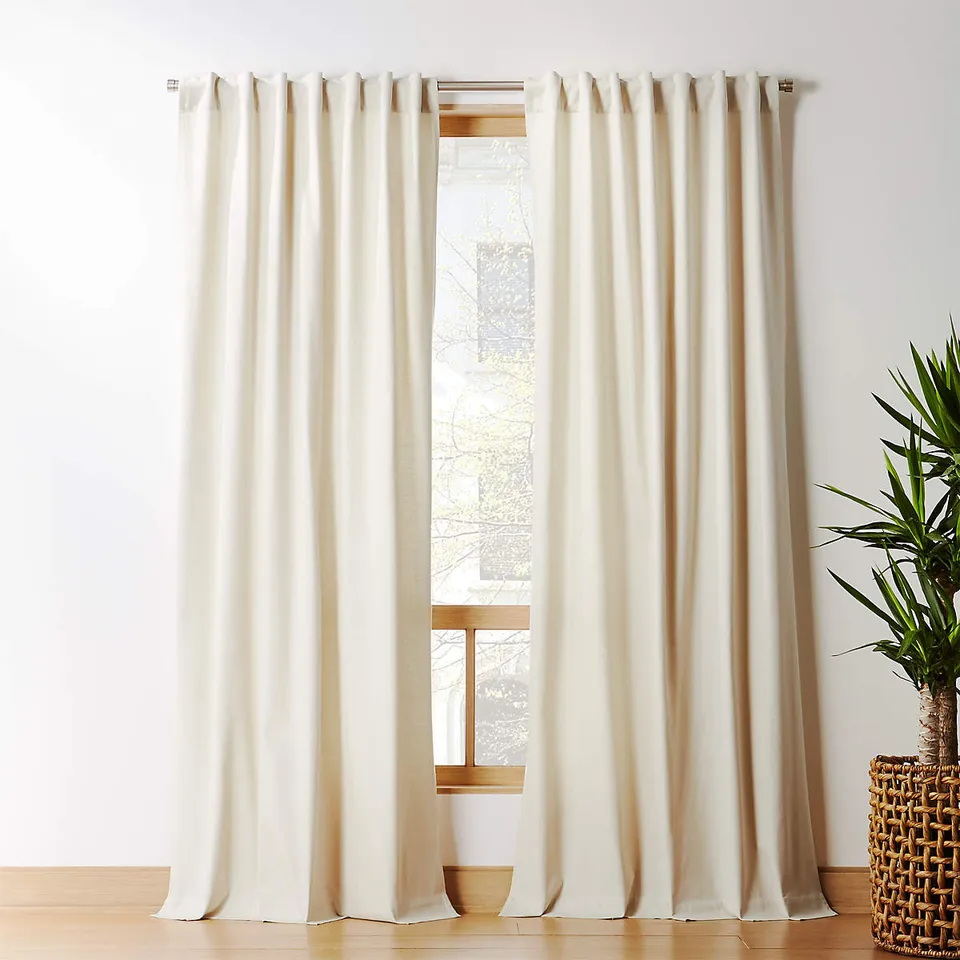 Basketweave Natural Tan Cotton Window Curtain Panel 48"x96"