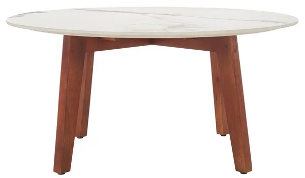 Ulmani Coffee Table - White Ceramic Faux Marble / Walnut