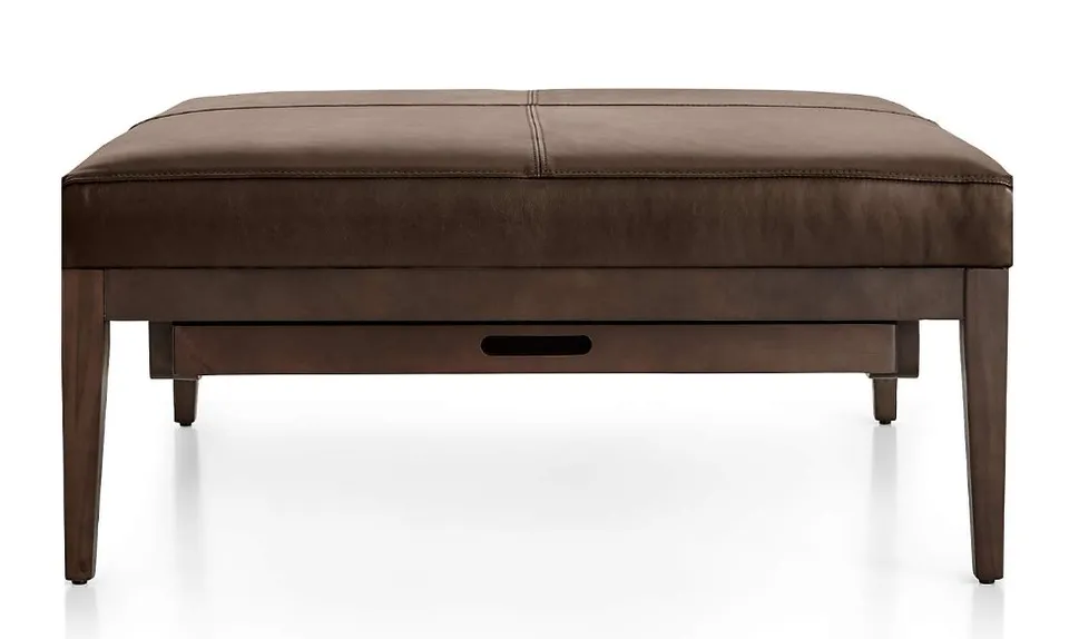 Nash Leather Square Ottoman with Tray