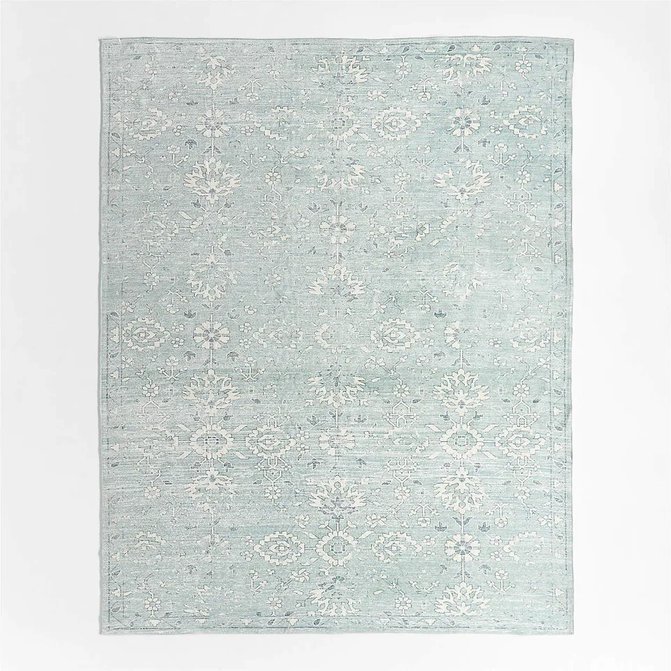 Hana Blue Floral Washable Area Rug 5'x8'