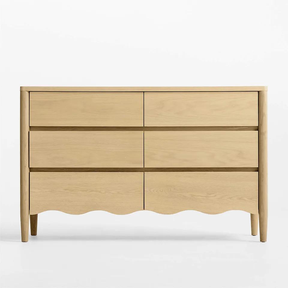 Waveland 54" Natural Oak Wood Wide 6-Drawer Kids Dresser
