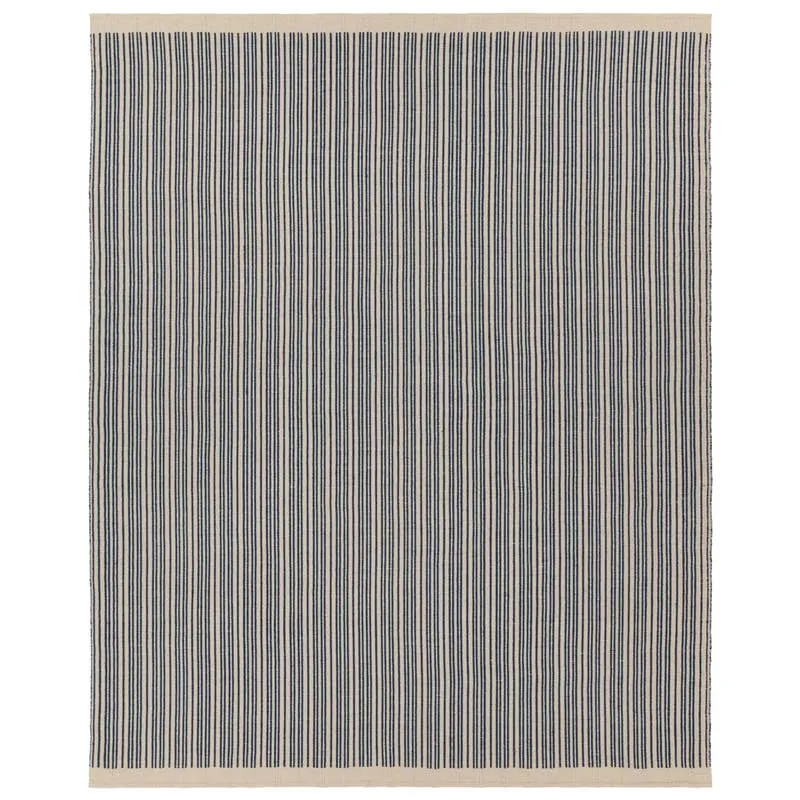 Moren SDR03 Handmade Outdoor Striped Dark Blue and Cream Area Rug (6'x9')